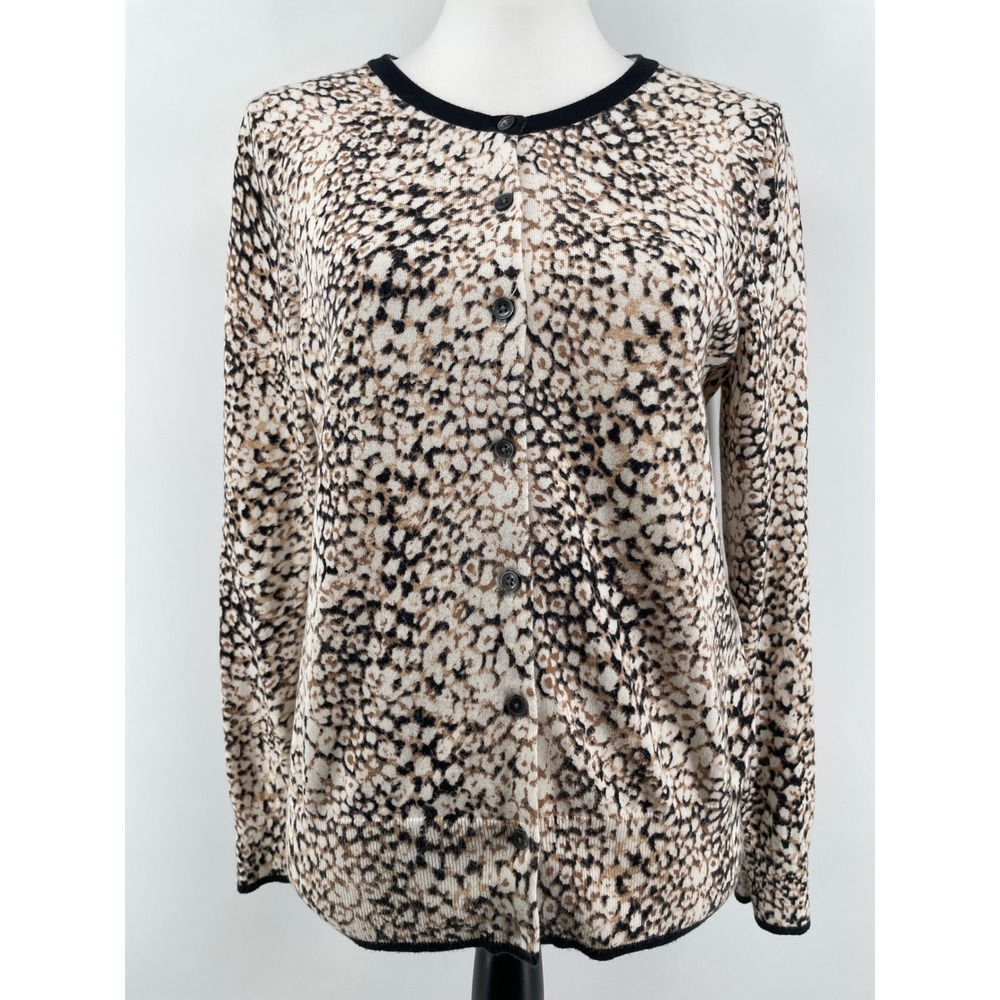 Lands End Cotton Cardigan‎ Womens Medium Animal Print Lightweight Sweater Boho
